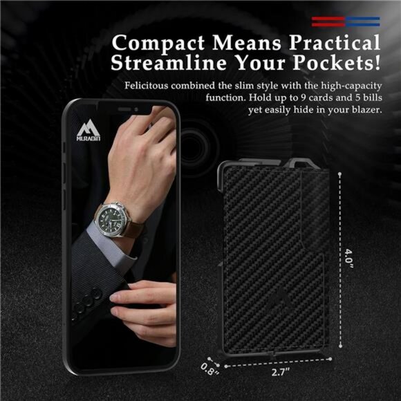 Tactical Minimalist Wallet for Men, Slim RFID-Blocking Card Holder, Front Pocket - Picture 3 of 7
